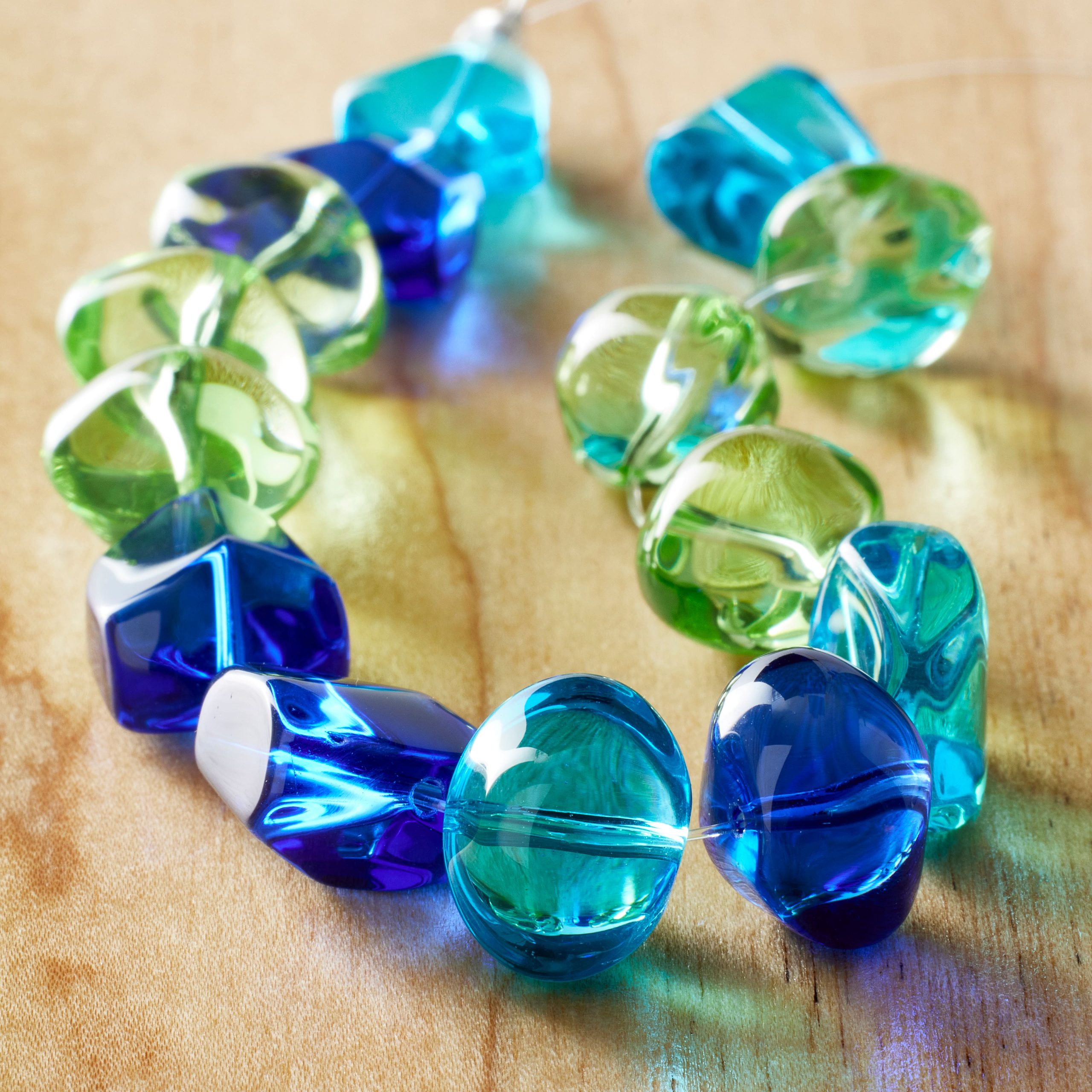 Blue & Green Glass Nugget Beads by Bead Landing™ - Image 2