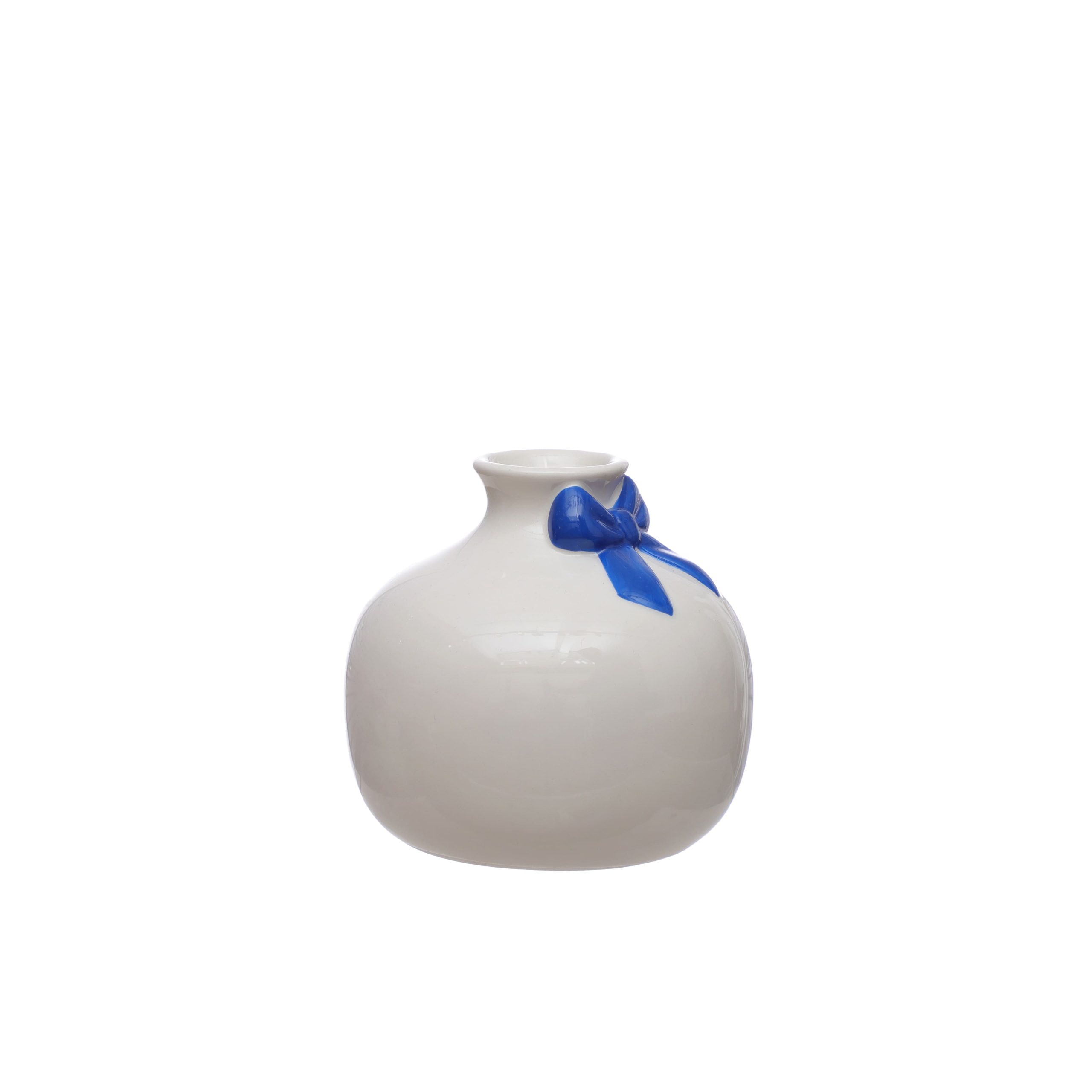 4.5" White Ceramic Vase with Blue Bow Appliqué by Celebrate It™ - Image 2