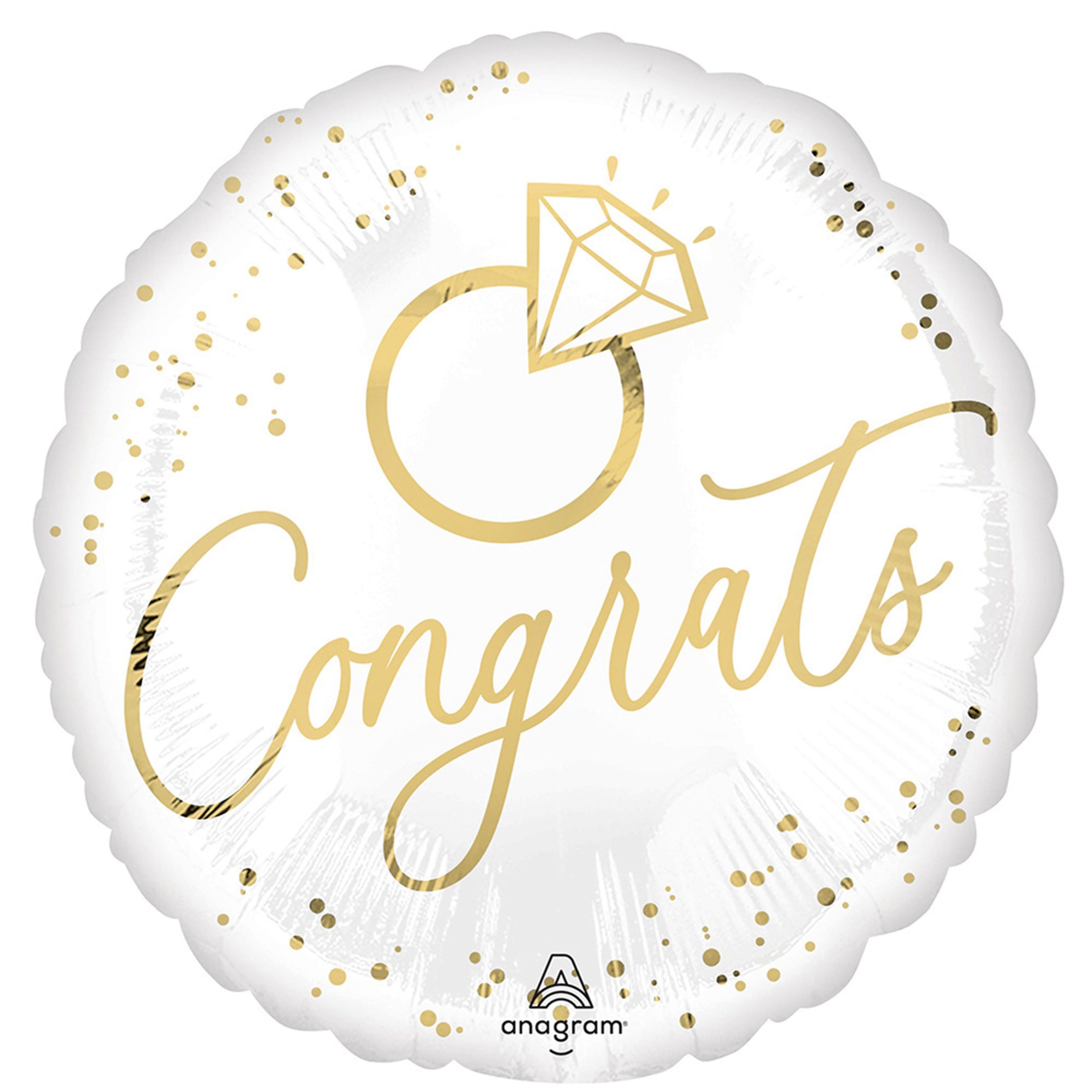 17" White & Gold Wedding Congrats Foil Balloon