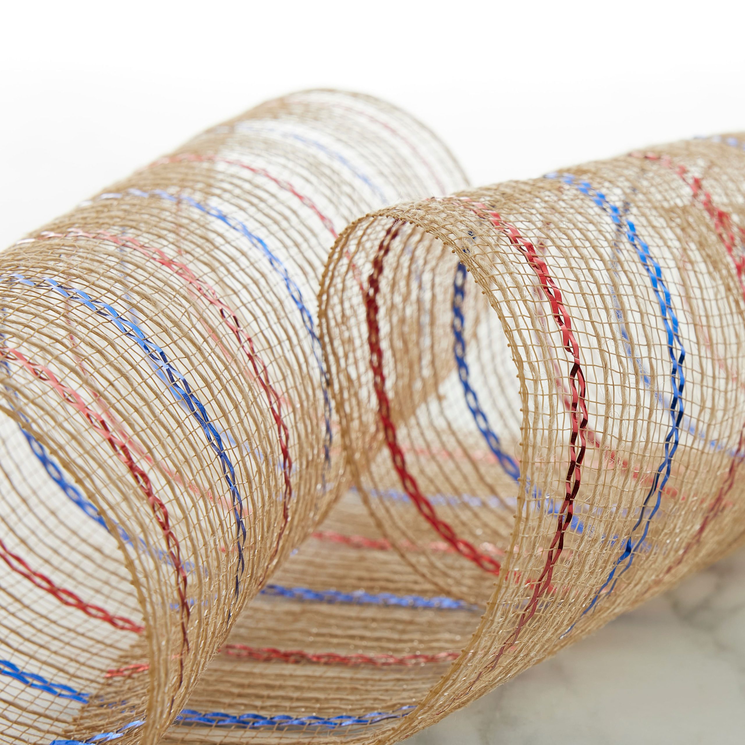 10" x 19ft. Red, Tan & Blue Striped Mesh by Celebrate It™ - Image 2