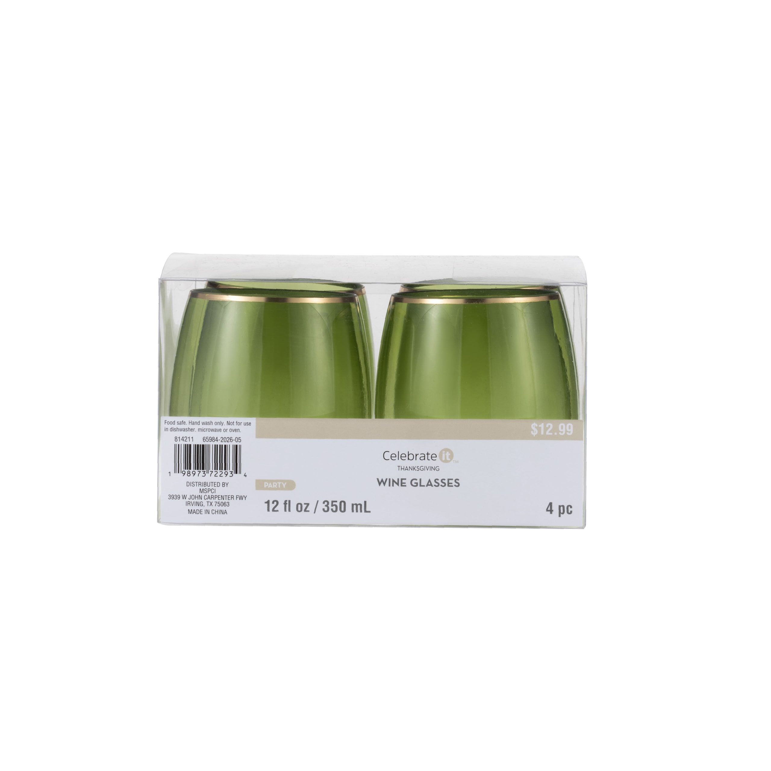 12 oz. Green with Gold Edge Plastic Wine Glasses , 4ct. by Celebrate It™