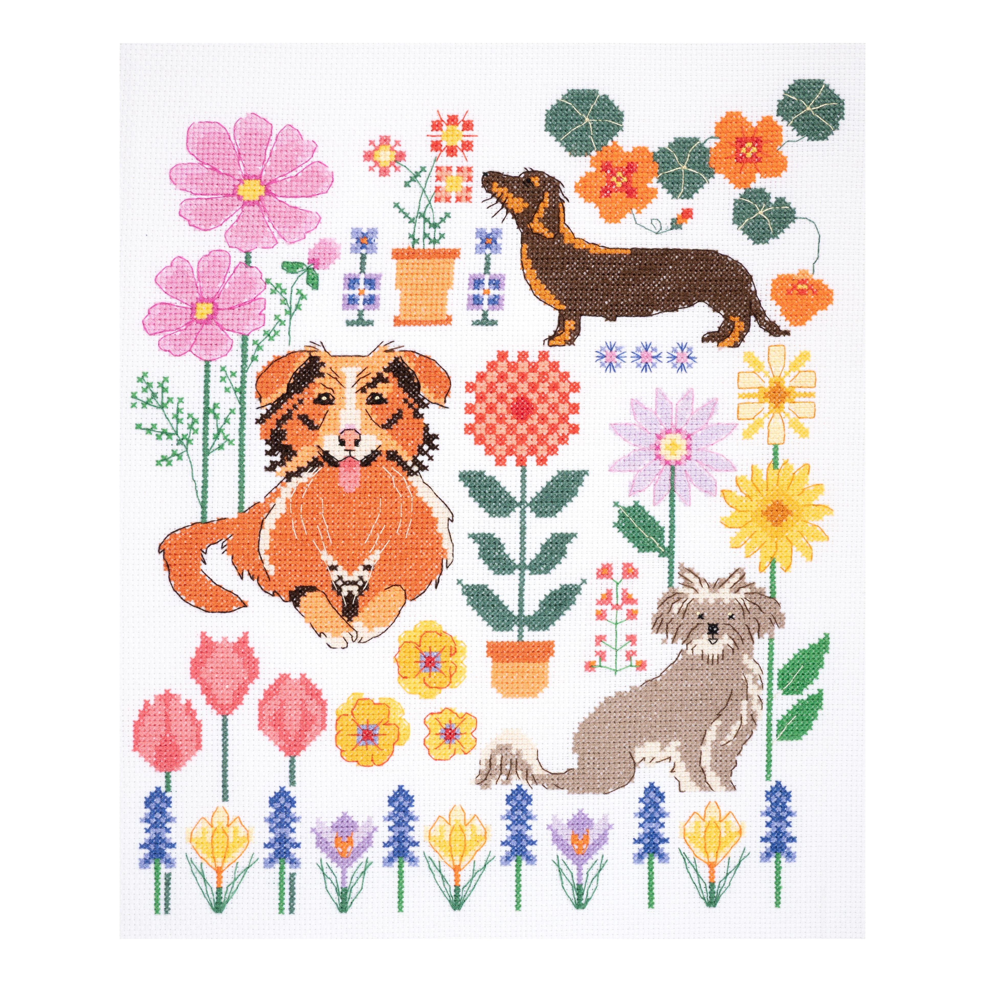 DMC® Dogs in the Garden Designer Collection Intermediate Cross Stitch Kit